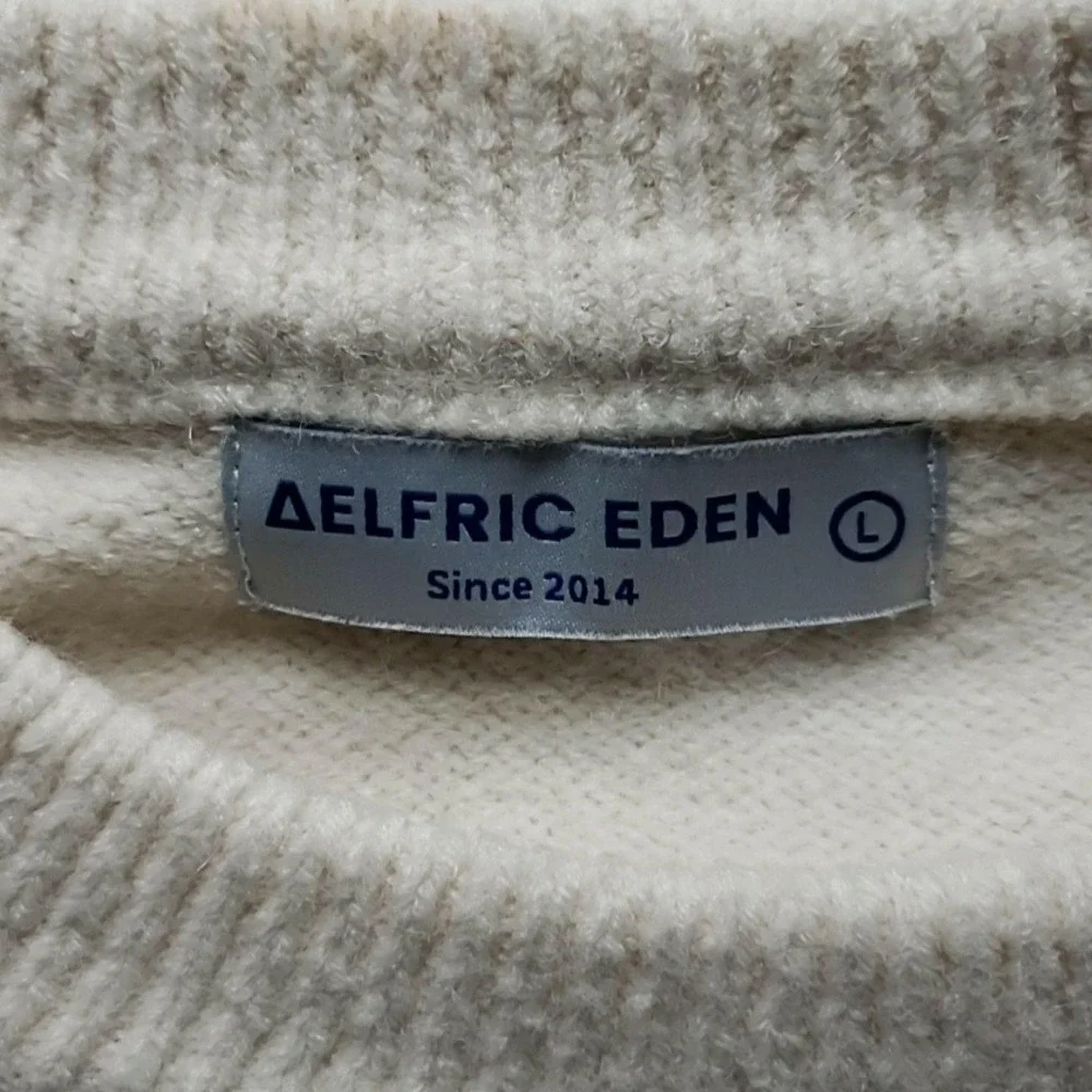 Aelfric Eden Sweater Mens Large White Cable Knit Crewneck Pullover Casual Winter